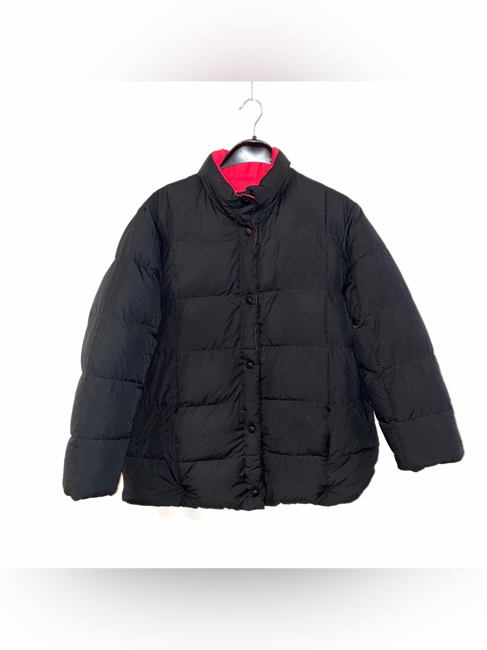 Lands End Goose Down Jacket Women Sz L 14-16 Reversible Black & Red Puffer